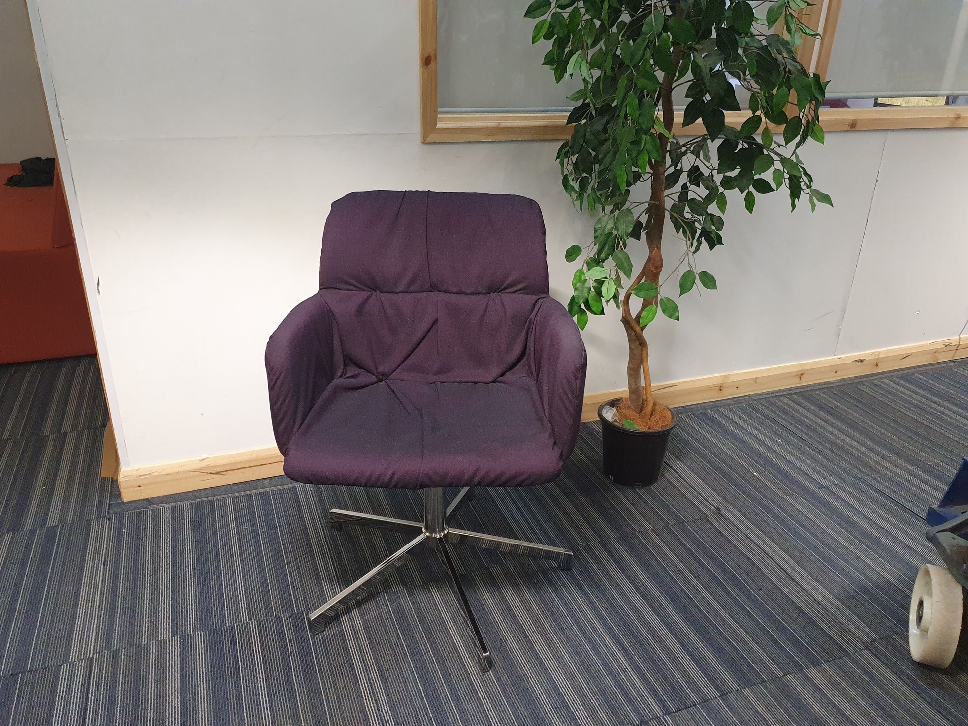 Purple swivel office chair on chrome base