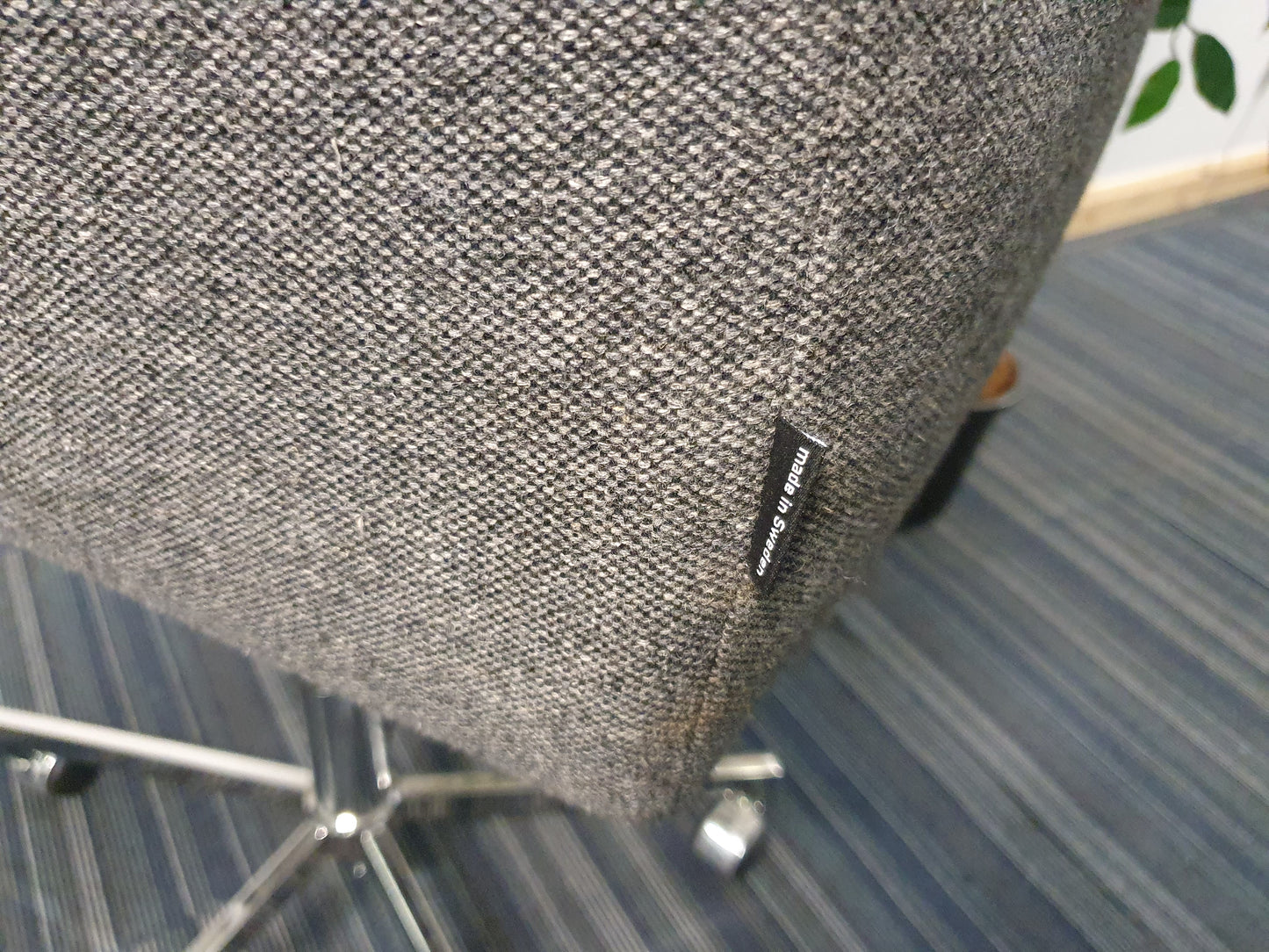 Label on grey office chair