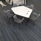 White 5 seater meeting table with 5 grey meeting chairs