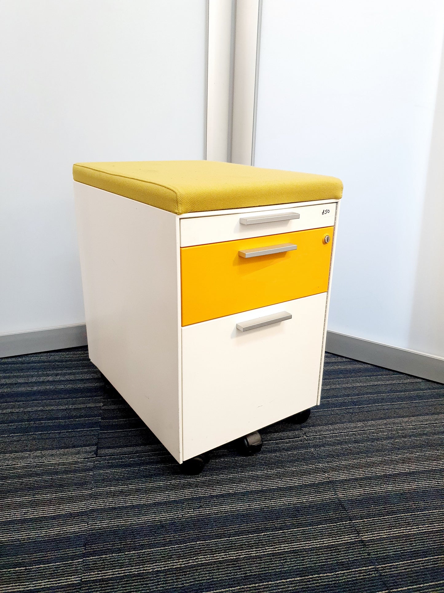 Gloss Office Contrast White / Coloured  3 Drawers Pedestals