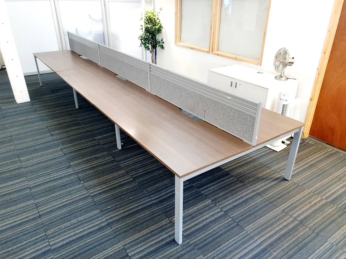 6 seater brown office benching hot desks