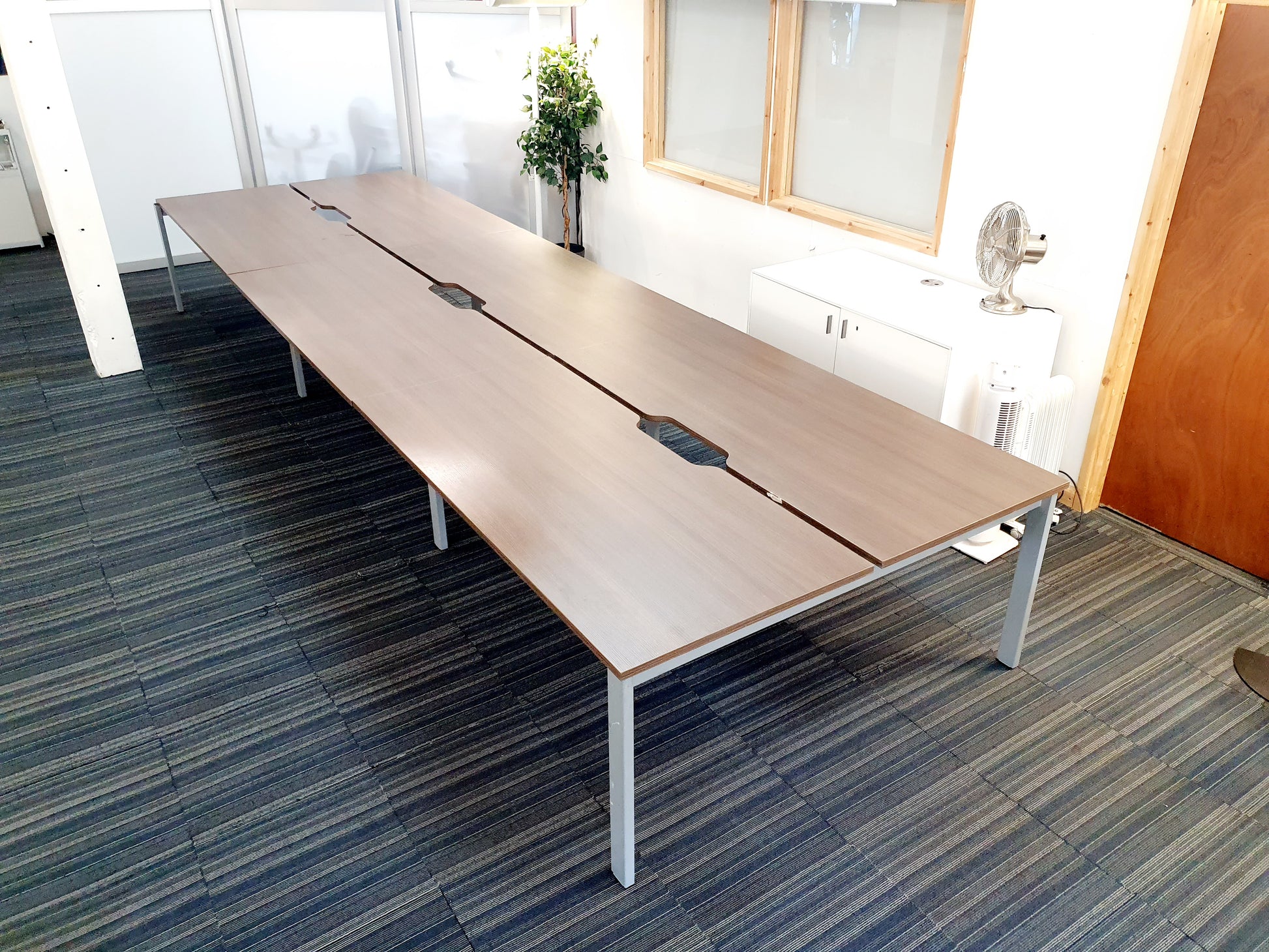 brown office tables seating 6 persons