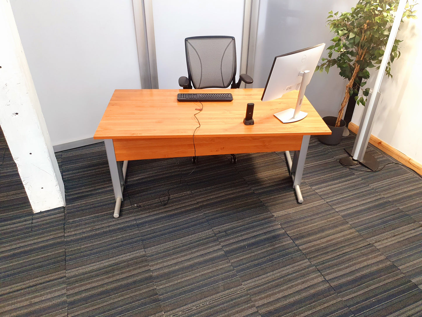 Brown Home Office Desk on blue carpet