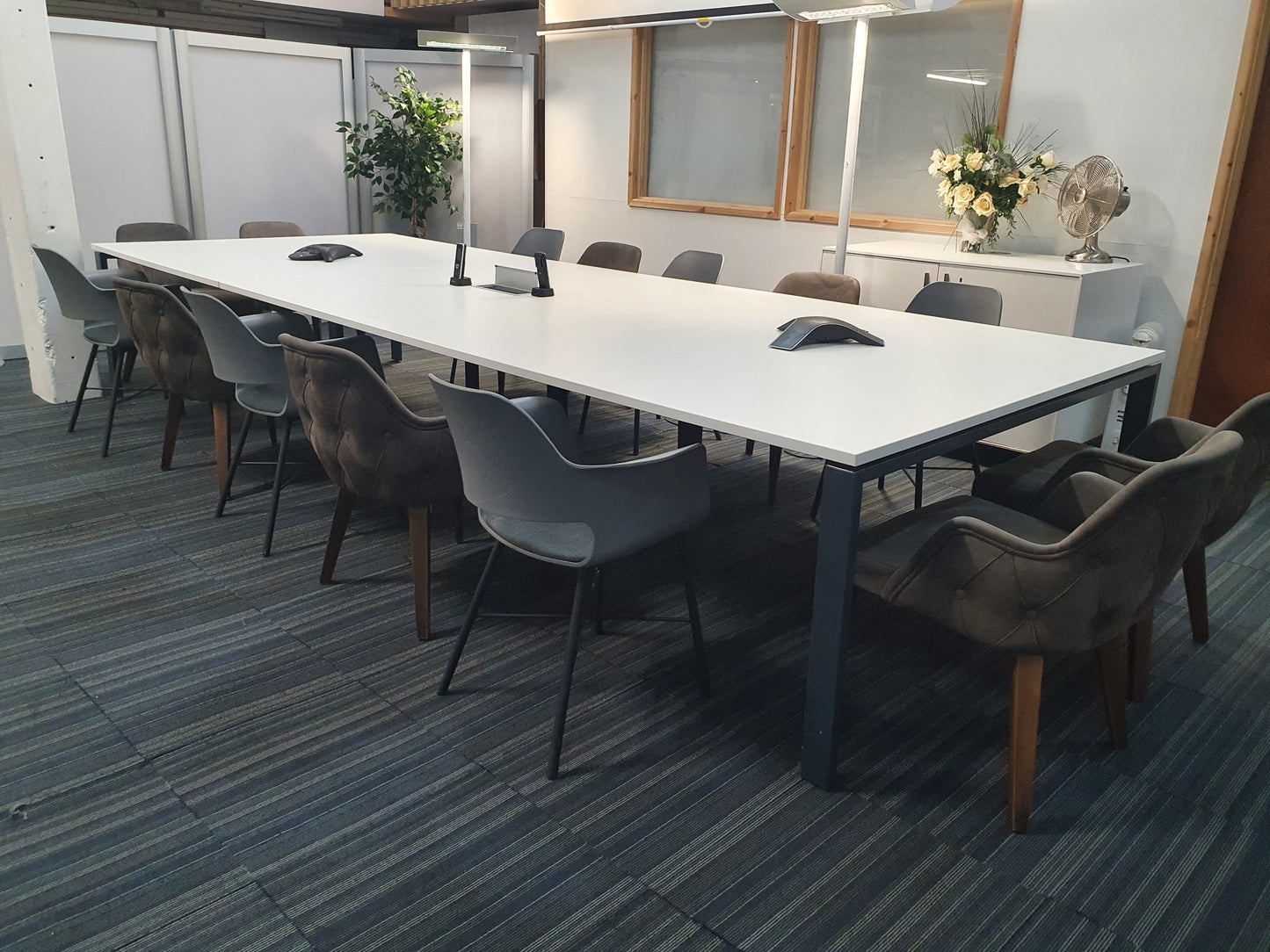 White large conference table, and 14 chairs