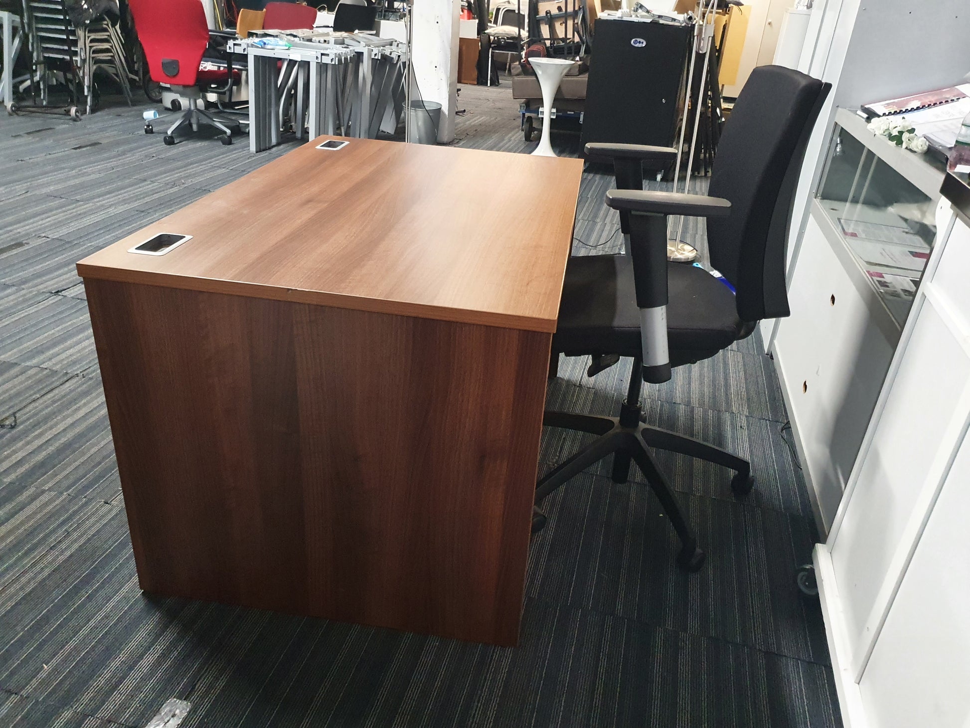 Black desk chair at Walnut Small Home Office Table