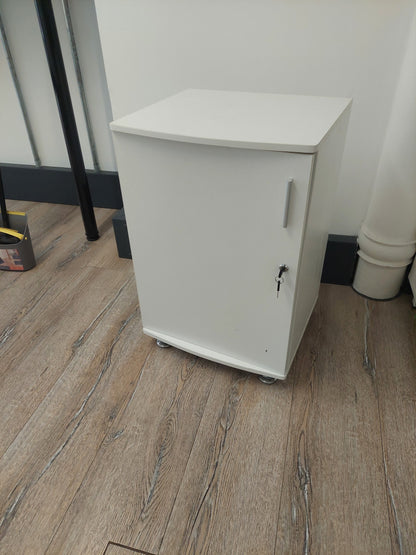 Pre-owned white office storage Single cupboard lockable w50cm d45cm h76cm