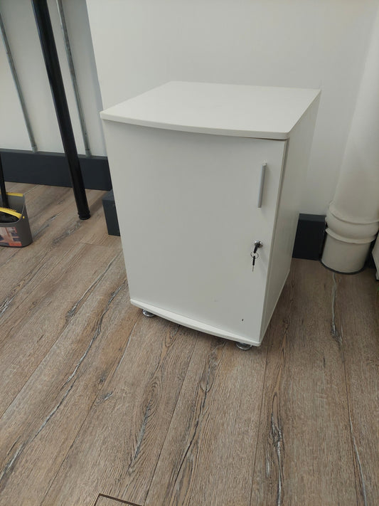 Pre-owned white office storage Single cupboard lockable w50cm d45cm h76cm