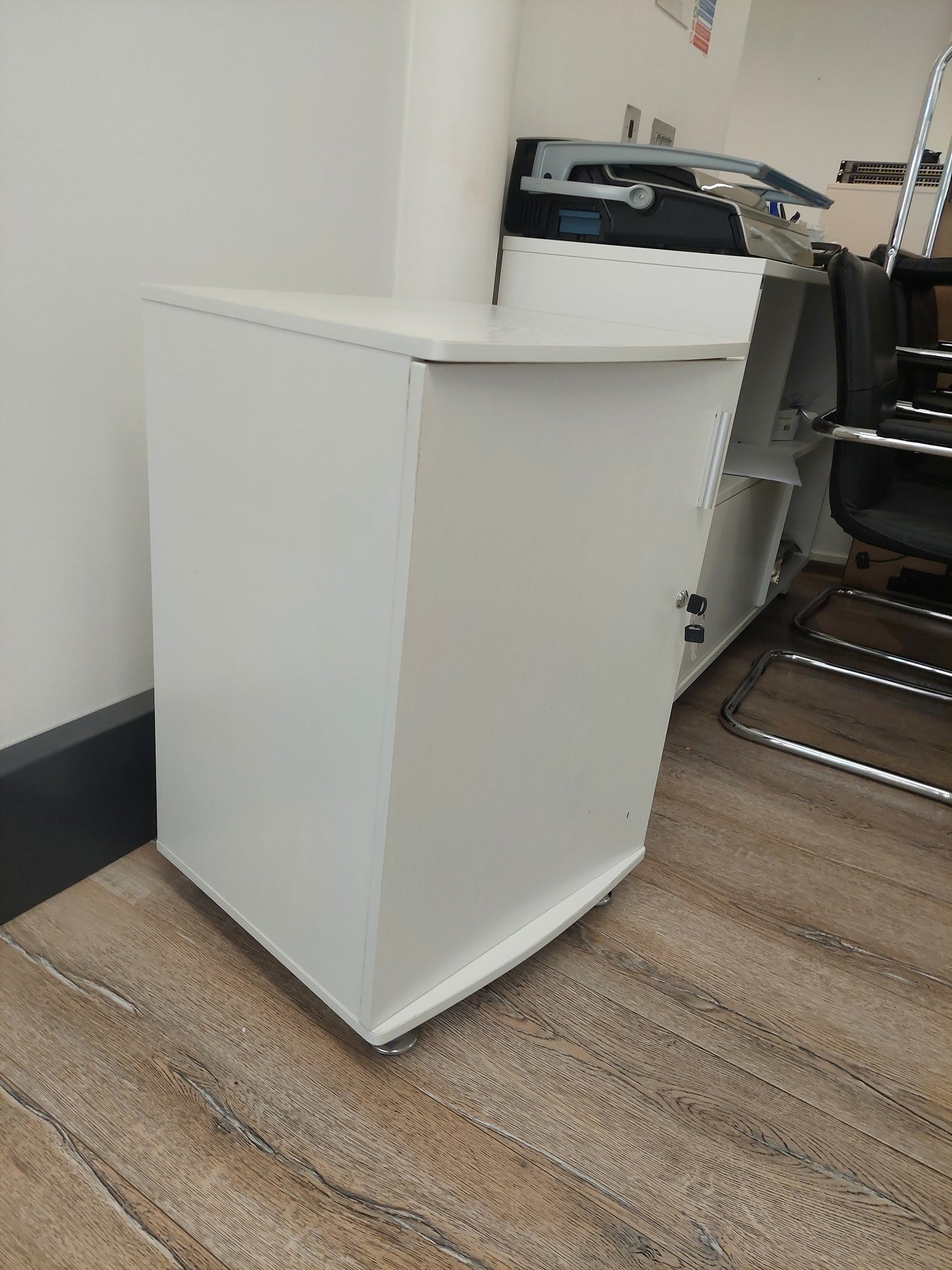 Pre-owned white office storage Single cupboard lockable w50cm d45cm h76cm