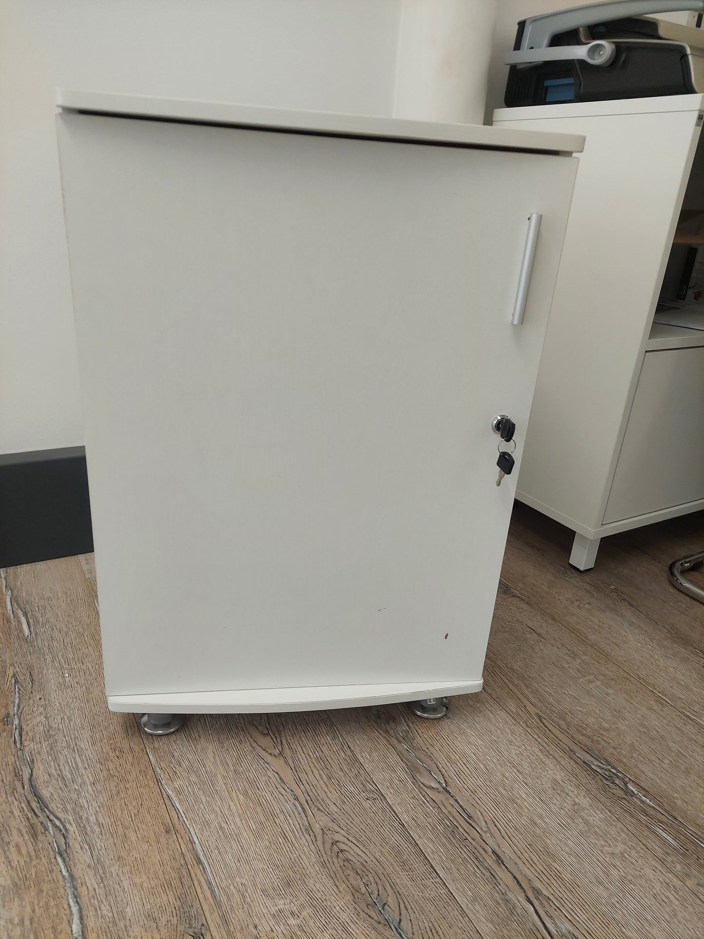 Pre-owned white office storage Single cupboard lockable w50cm d45cm h76cm