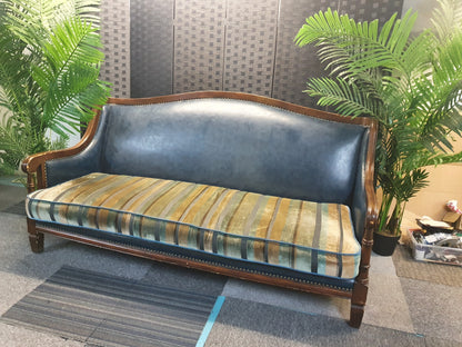 Wood leather studded trim velvet sofa couch