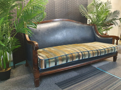 Wood leather studded trim velvet sofa couch