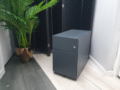 2 drawer slimline narrow office filing cabinet grey under desk drawer pedestal H:49.5cm D:56.5cm W:30cm