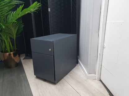 2 drawer slimline narrow office filing cabinet grey under desk drawer pedestal H:49.5cm D:56.5cm W:30cm