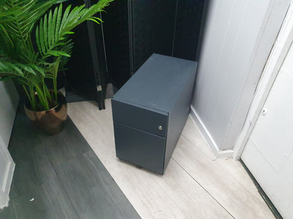 2 drawer slimline narrow office filing cabinet grey under desk drawer pedestal H:49.5cm D:56.5cm W:30cm