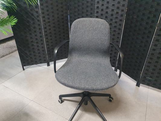 Grey Adjustable office chair, wheeled castors with arms
