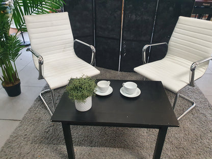 Set of 2 White Chrome Conference Meeting Chair, Ribbed Leather