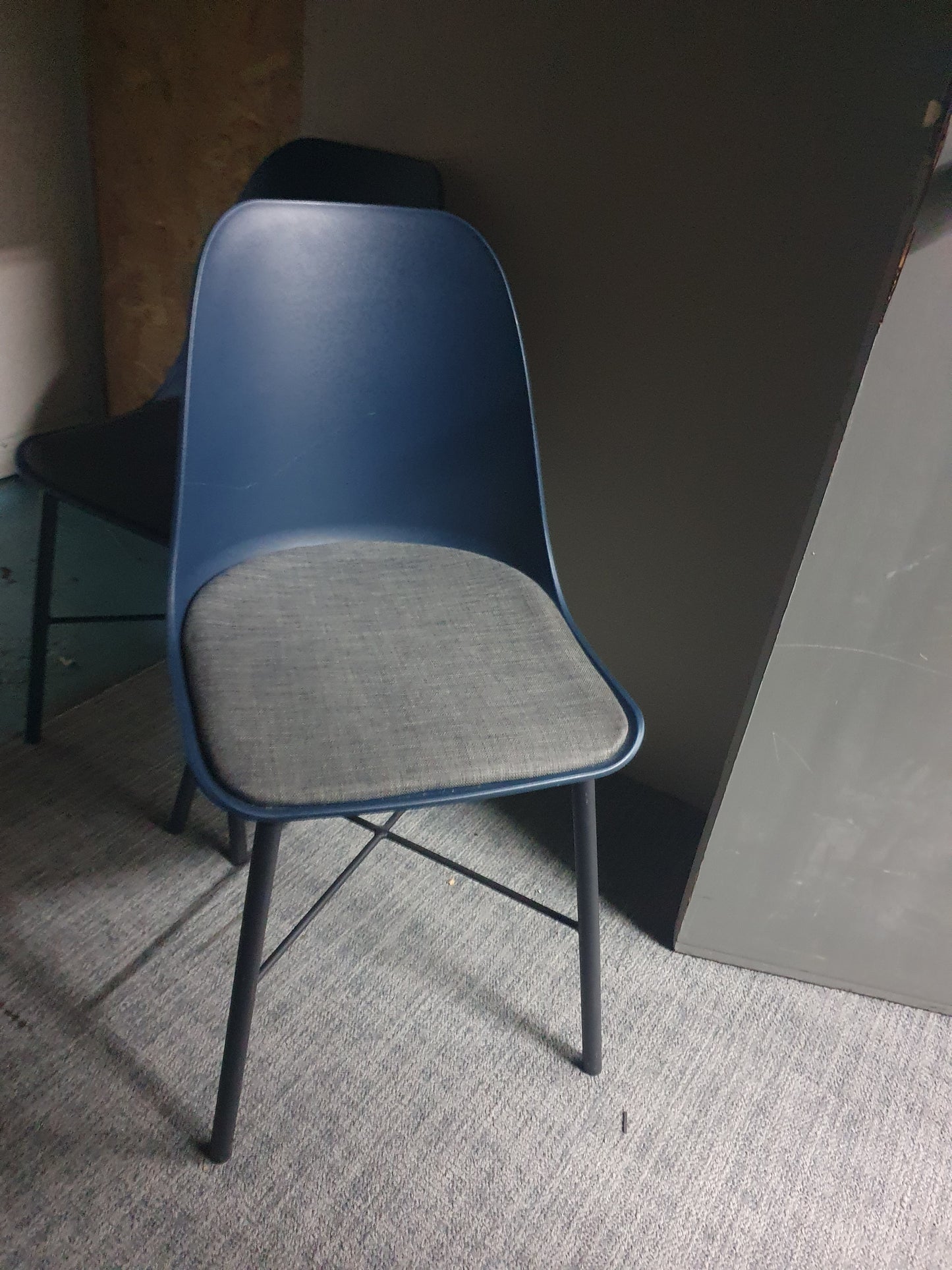 Blue grey contrast dining chair with stick legs