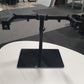 Freestanding Dual Monitor Stand with Sleek Glass Base and Adjustable Arms
