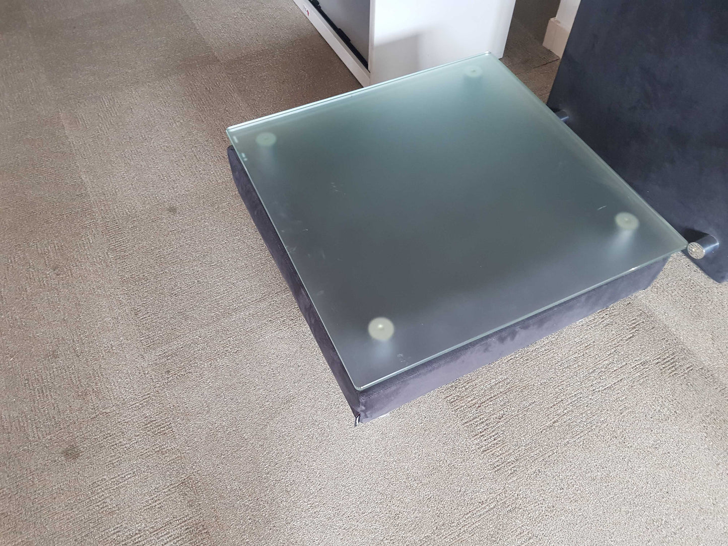 Used Luxy.com Coffee table frosted glass top and velvet base