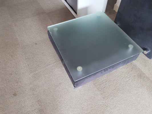 Used Luxy.com Coffee table frosted glass top and velvet base