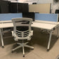 Herman Miller Three person office bench desk in white, 3 seater arc table