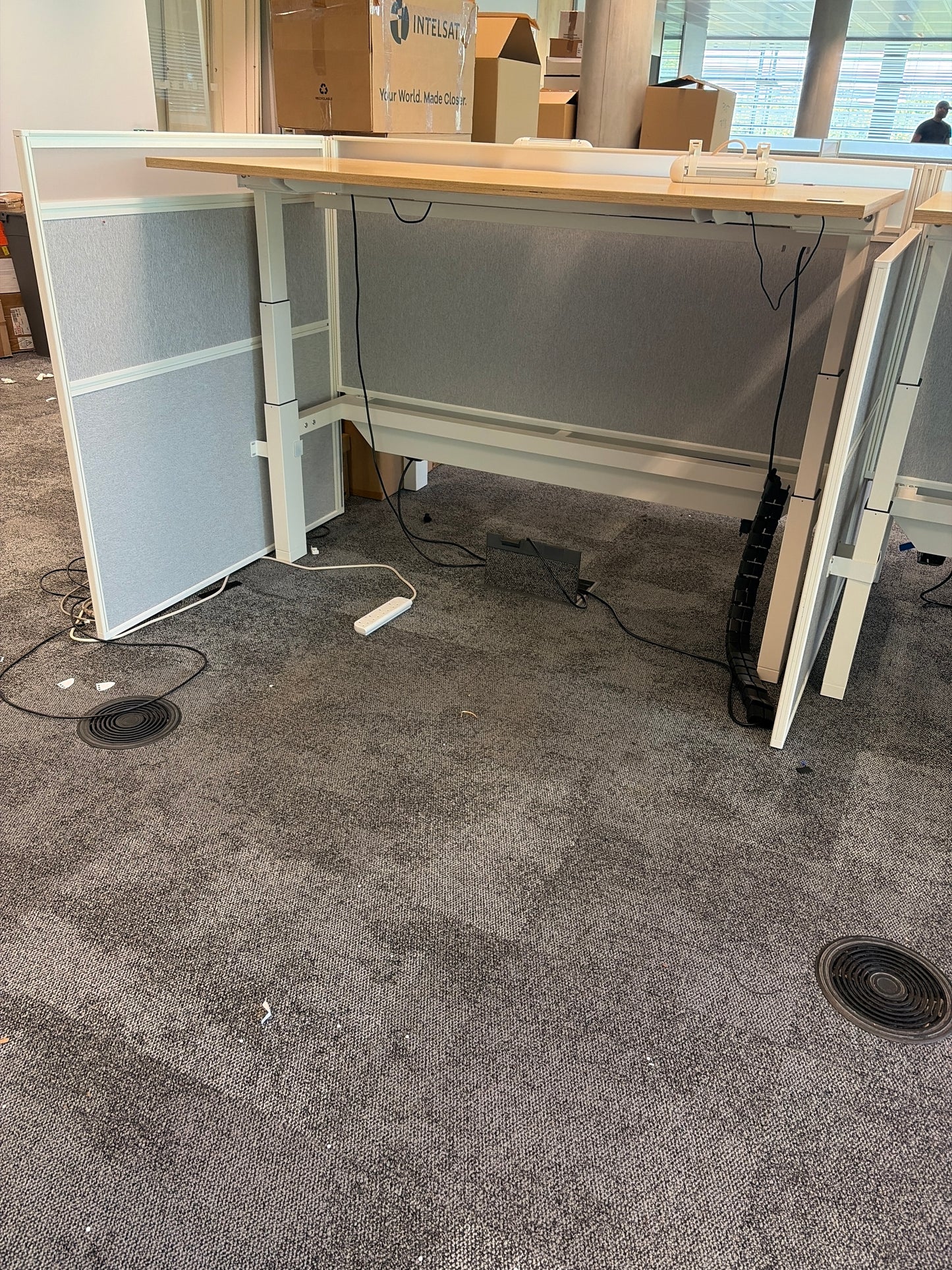 Preowned Senator wood finish sit stand stand up twin electric desk 175cm x 80cm Highest 124cm lowest 64.5cm