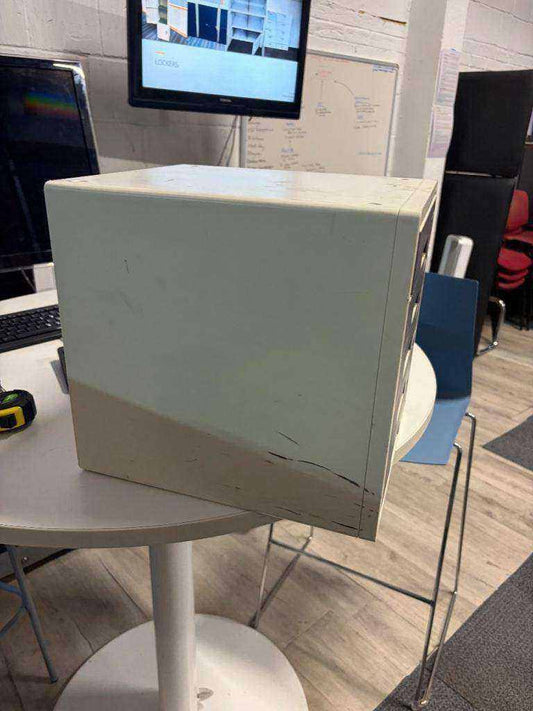 Second hand Sysmax lockable table top 5 drawer grey and white H33cm x W30cm x D35cm