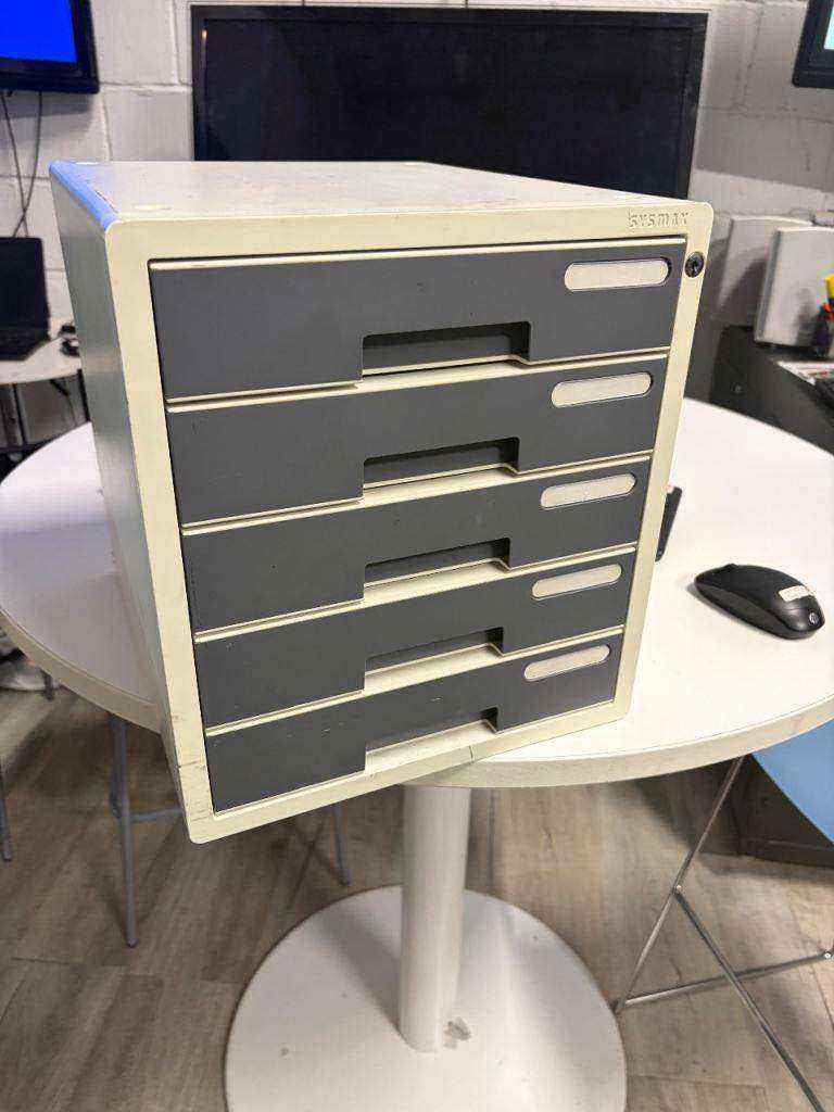 Second hand Sysmax lockable table top 5 drawer grey and white H33cm x W30cm x D35cm