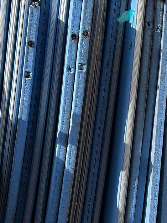 Used wide  acoustic office screen divider large free-standing upholstered in a textured blue fabric