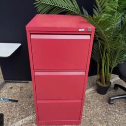 Used red 3 drawer filing cabinet office storage H 102cm W 47cm D 62cm