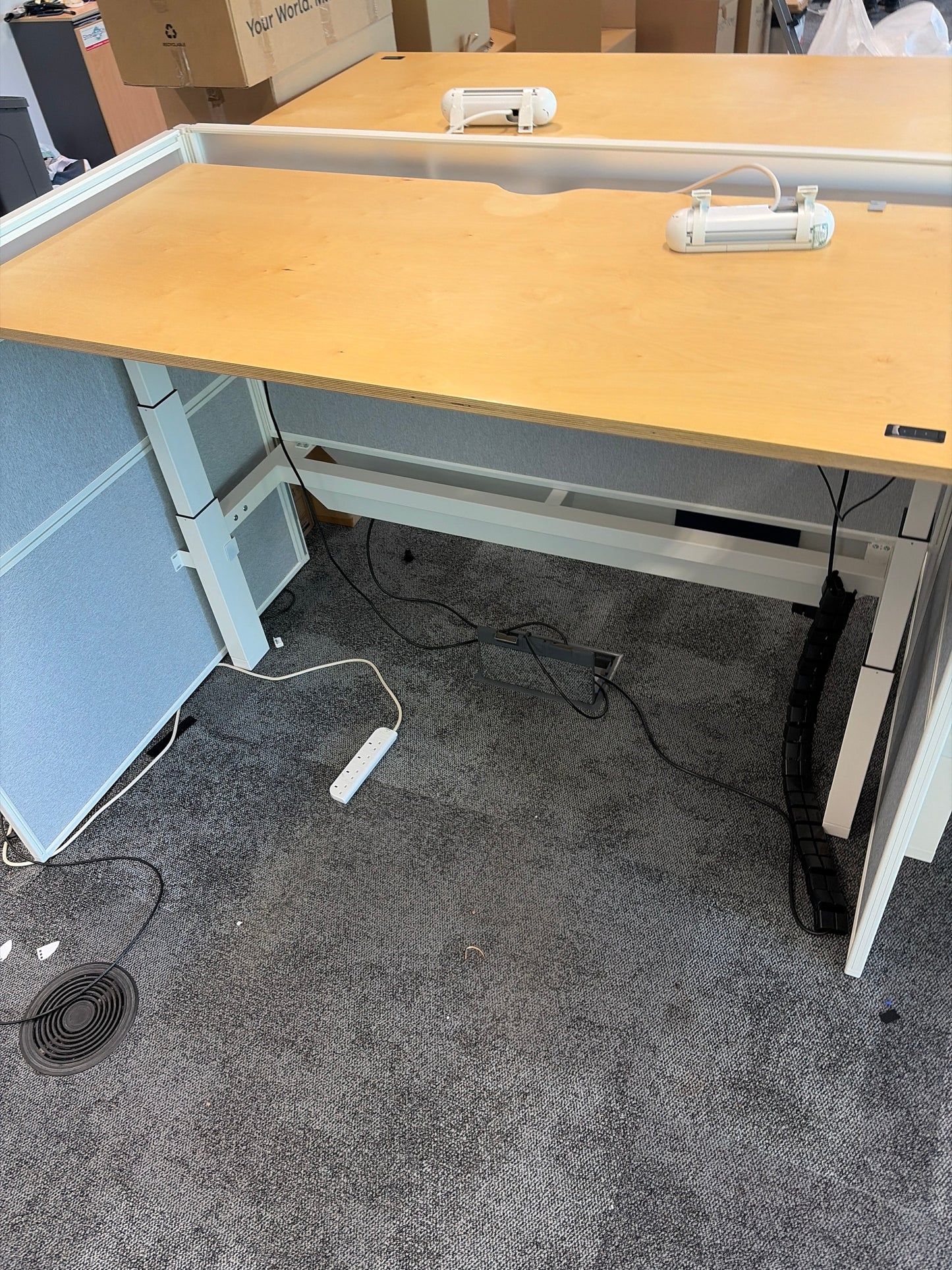 Preowned Senator wood finish sit stand stand up twin electric desk 175cm x 80cm Highest 124cm lowest 64.5cm