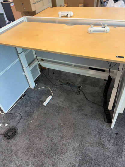 Preowned Senator wood finish sit stand stand up twin electric desk 175cm x 80cm Highest 124cm lowest 64.5cm
