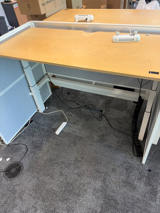 Preowned Senator wood finish sit stand stand up twin electric desk 175cm x 80cm Highest 124cm lowest 64.5cm