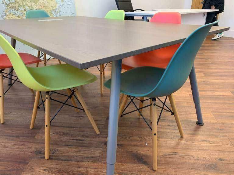 Used office Ikea bekant boardroom conference table and chairs 196cm x 110cm.  £299
