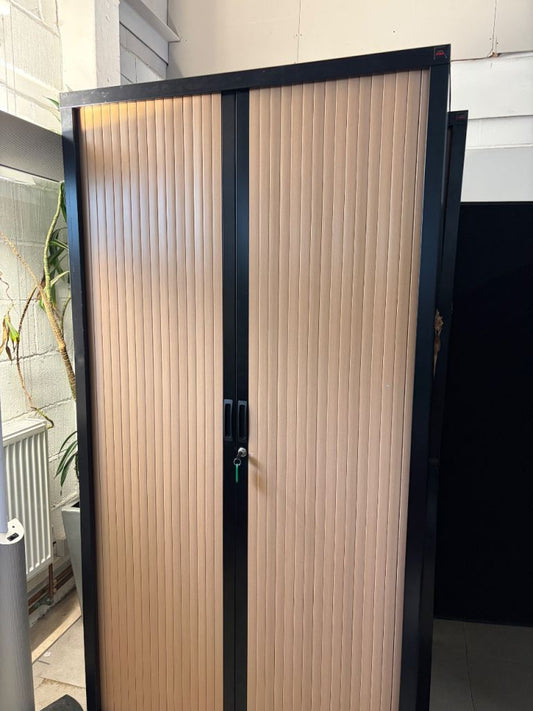 2 Used office tall rolling wood door metal frame cabinet cupboard Lockable £120 each H 197cm W 100cm D 45cm