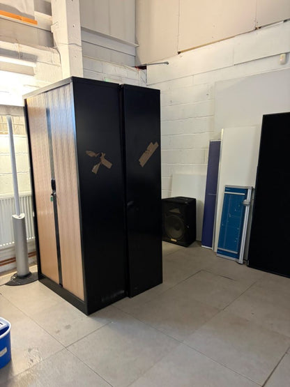 2 Used office tall rolling wood door metal frame cabinet cupboard Lockable £120 each H 197cm W 100cm D 45cm