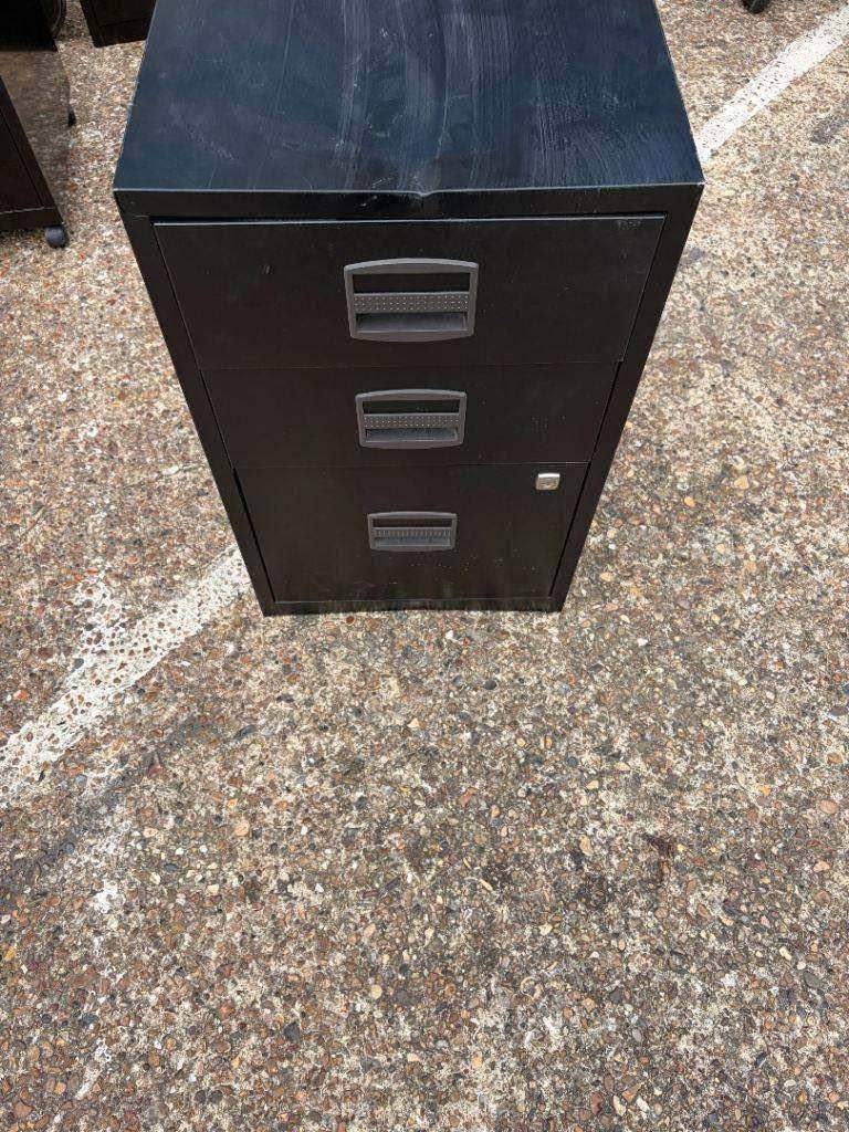 Used black 3 drawer under desk unit office storage