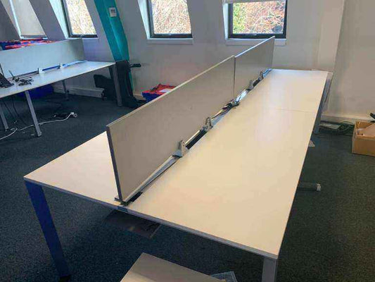 Used White 4 Pod bank/desk with cable management 140cm x 60cm