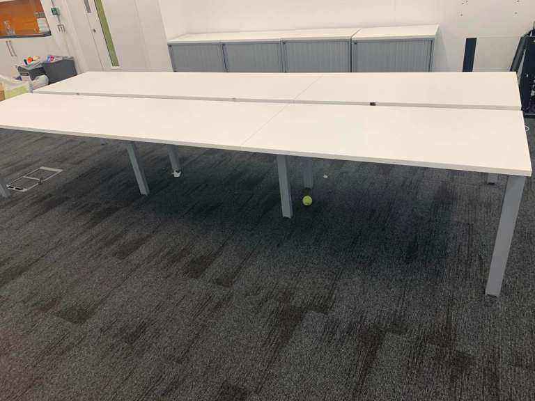 Used White 6 person Pod bank/bench desk with cable port cable management 120cm x 80 per desk