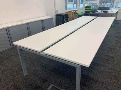 Used White 6 person Pod bank/bench desk with cable port cable management 120cm x 80 per desk