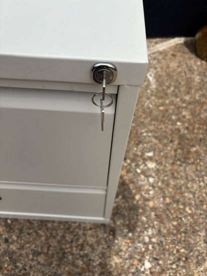 Used white 2 drawers office filing cabinet storage lockable D 62cm W 47cm H 71cm