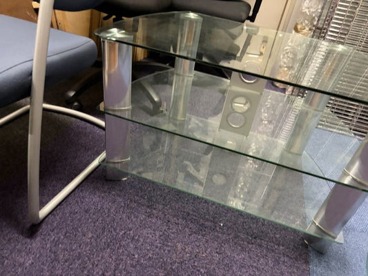 Used coffee table Glass TV Stand with Two Shelves H 51cm W 80cm and 57cm at the back D 45cm