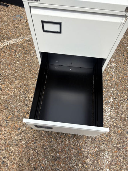Used white 2 drawers office filing cabinet storage lockable D 62cm W 47cm H 71cm