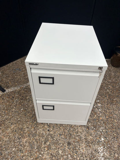 Used white 2 drawers office filing cabinet storage lockable D 62cm W 47cm H 71cm