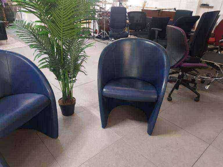 Used reception vintage armchairs - Blue leather Poltrona Frau style £90 each