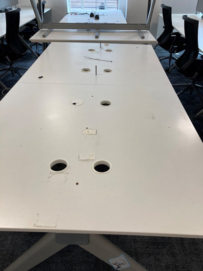 Four person white pod bank bench office desk  240cm x 120cm
