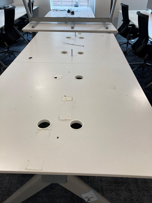 Four person white pod bank bench office desk  240cm x 120cm