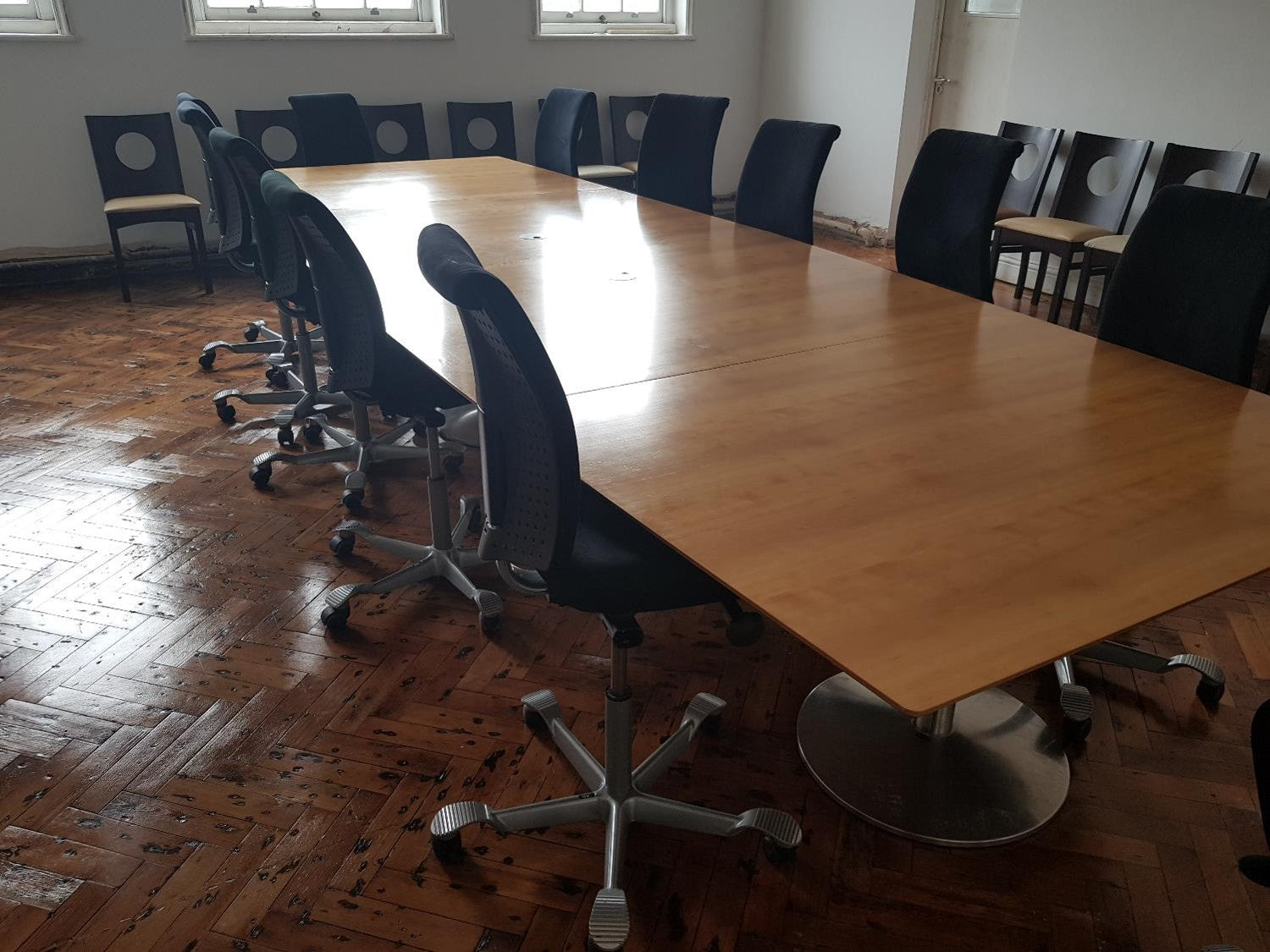 Large brown modular conference room tables