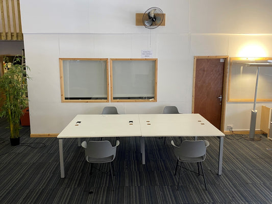 White Bank of 4 Bench Desk 280cm x 160cm