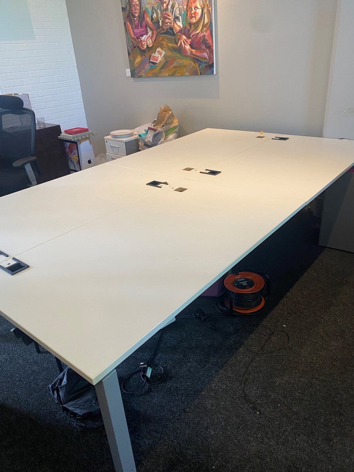 White Bank of 4 Bench Desk 280cm x 160cm